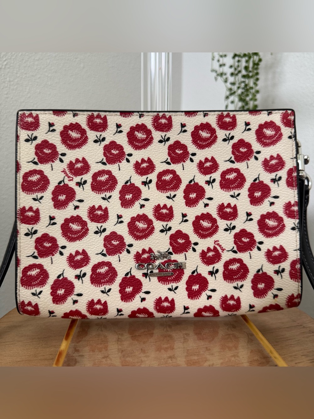 Coach Slim Crossbody Bag with Red Floral Print